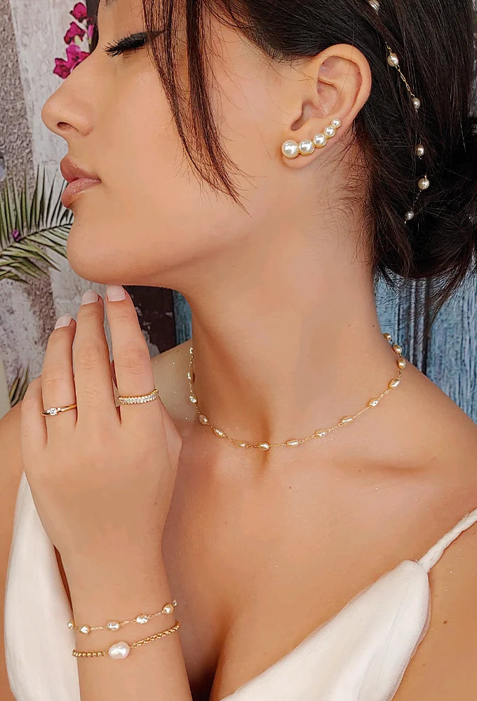 Brinco Ear Cuff Pérola Banho de Ouro