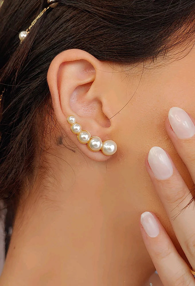 Brinco Ear Cuff Pérola Banho de Ouro