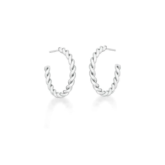 Brinco Meia Argola Trançada e Lisa Ródio