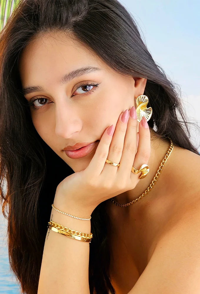 Pulseira de Elos Texturizada Banho de Ouro