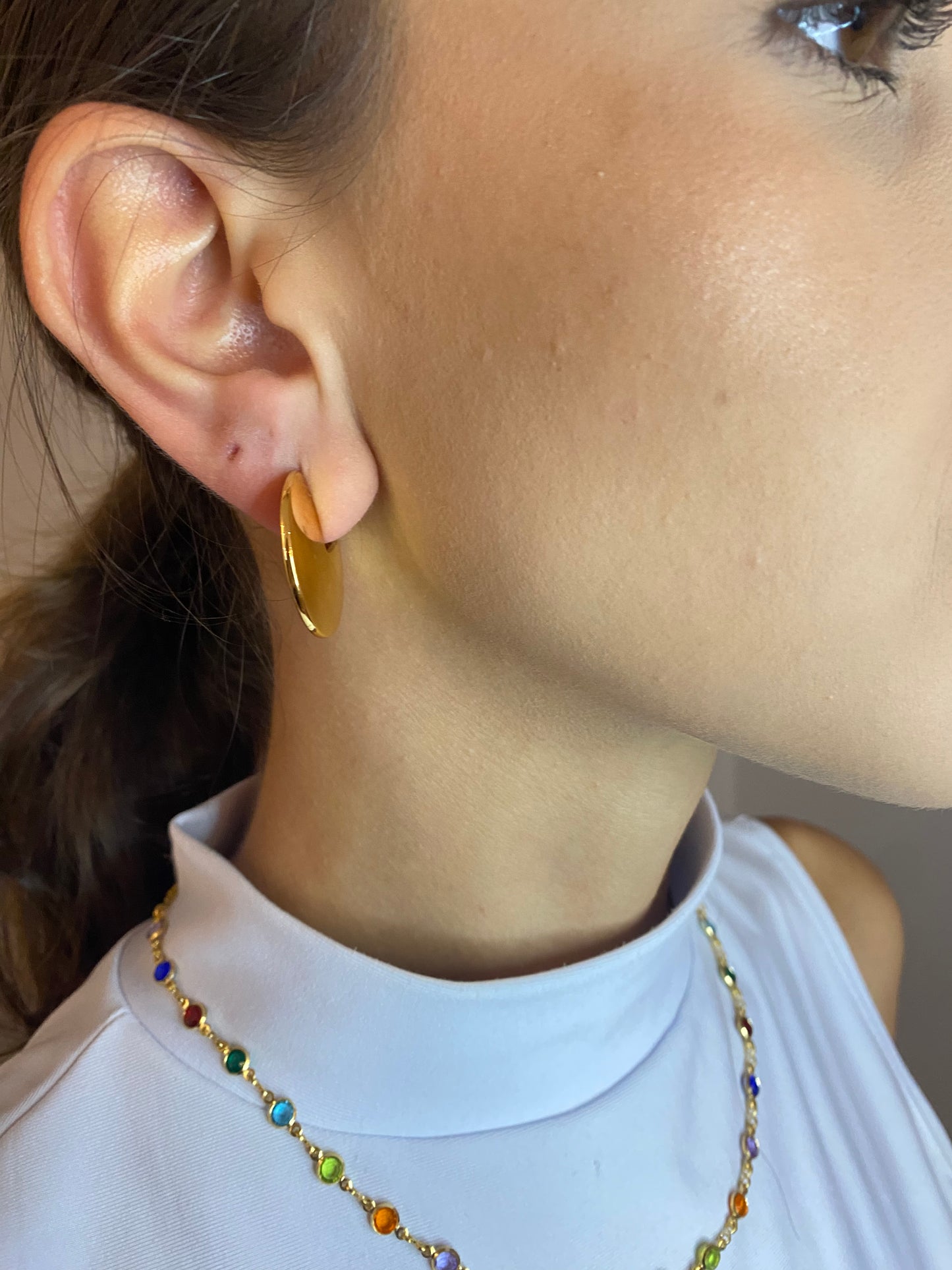 Brinco Meia Argola Redonda Lisa  - Banhado a Ouro 18k