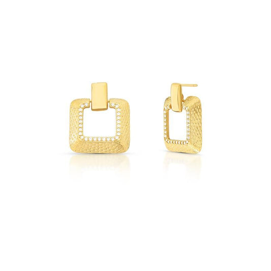 Brinco quadrado texturizado com Zirconia