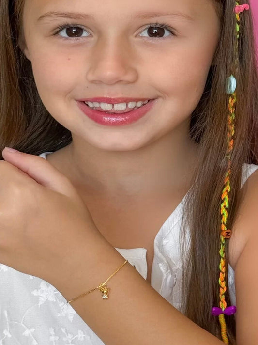 Pulseira infantil folheada a ouro veneziana com pingente menina
