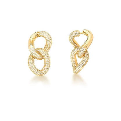 Brinco Argola 2 em 1 em elos com Zircônias Brancas - Banhado a ouro