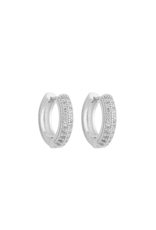 Brinco de Argolinha com Zircônia Cristal no Banho de Ródio Branco