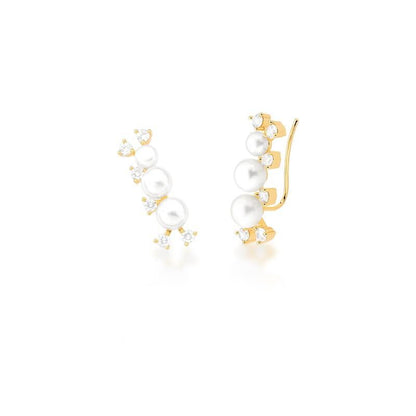 Brinco Ear Cuff com Pérolas de água doce - Banhado a Ouro 18K