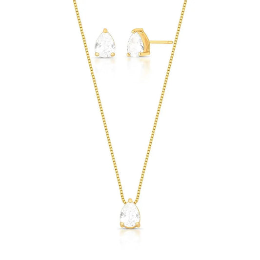Conjunto com Pingente Gota em Cristal
