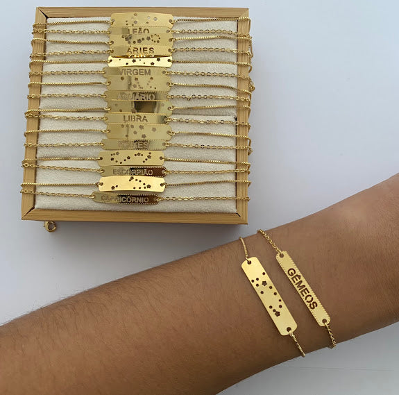 Pulseira Dupla com nome do Signo - Banhado a Ouro 18k