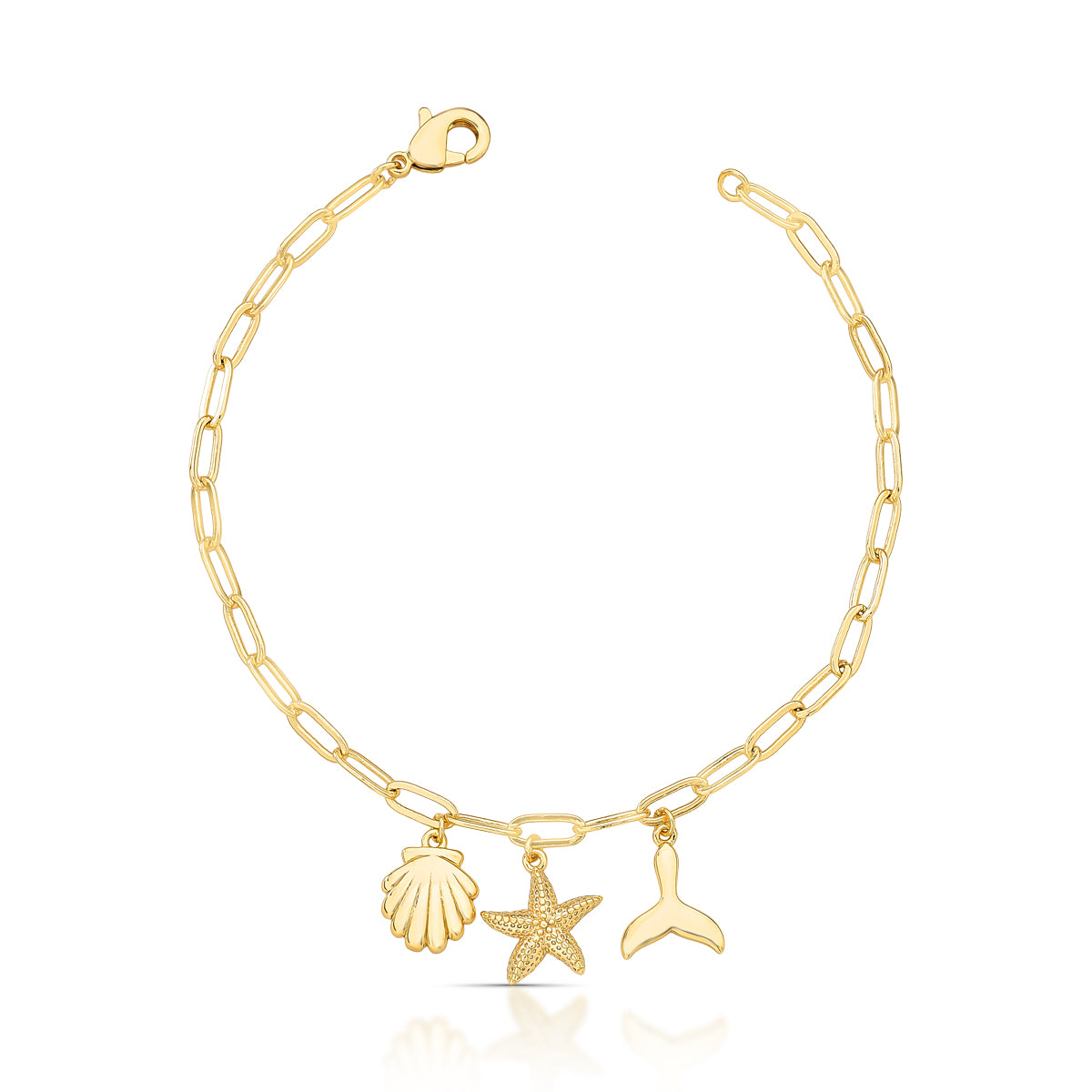 Pulseira Lisa com Concha, Estrela e Cauda