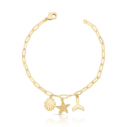 Pulseira Lisa com Concha, Estrela e Cauda