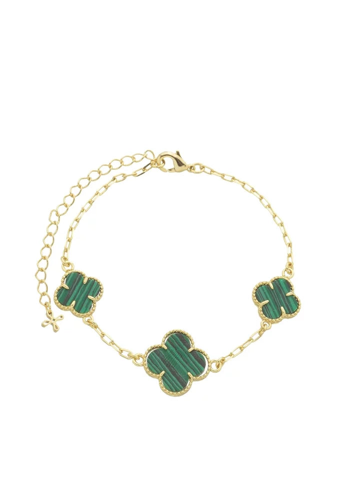 Pulseira Inspiração Virginia VC Banho de Ouro Trevo Malaquita