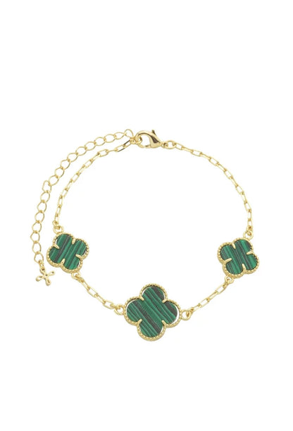 Pulseira Inspiração Virginia VC Banho de Ouro Trevo Malaquita