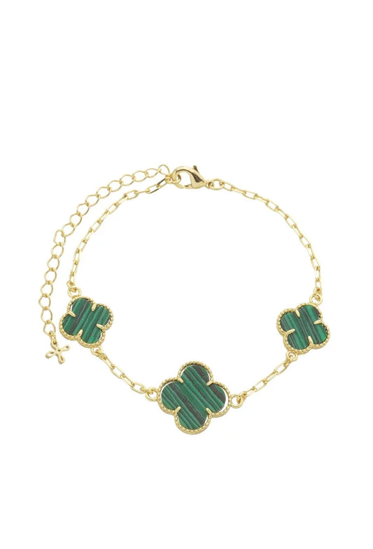 Pulseira Inspiração Virginia VC Banho de Ouro Trevo Malaquita