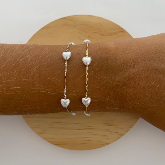 Pulseira Pérola Sweet Heart Ródio Branco