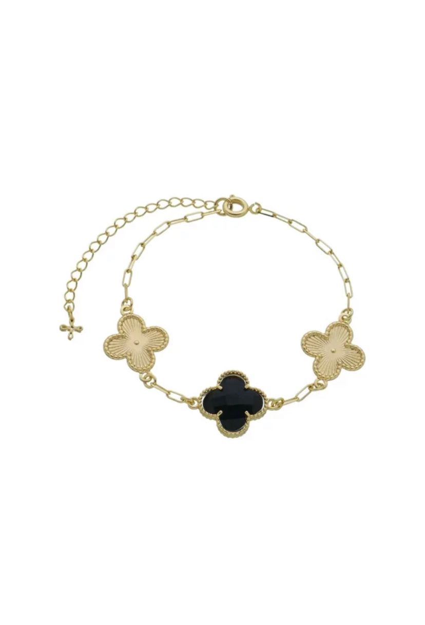 Pulseira de Trevo no Ouro e Pedra Ônix