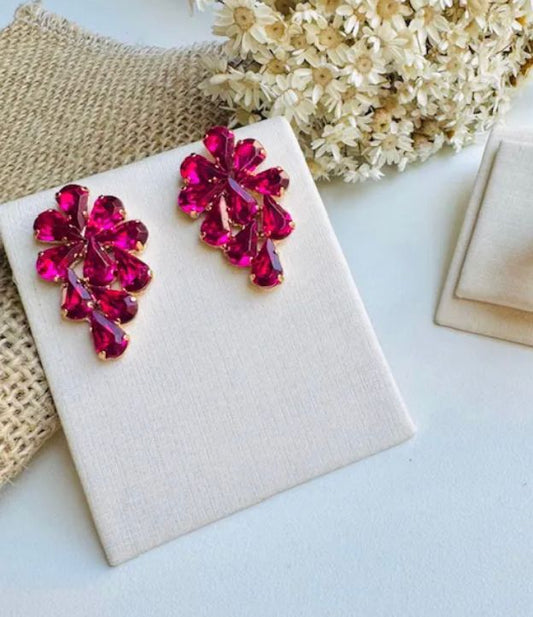 Brinco Cascata Pedras Pink