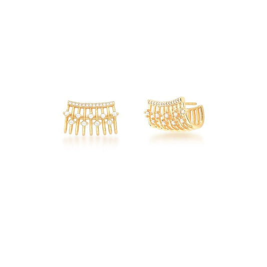 Brinco Ear Cuff com 9 Fileiras e Zircônia Banhado a Ouro