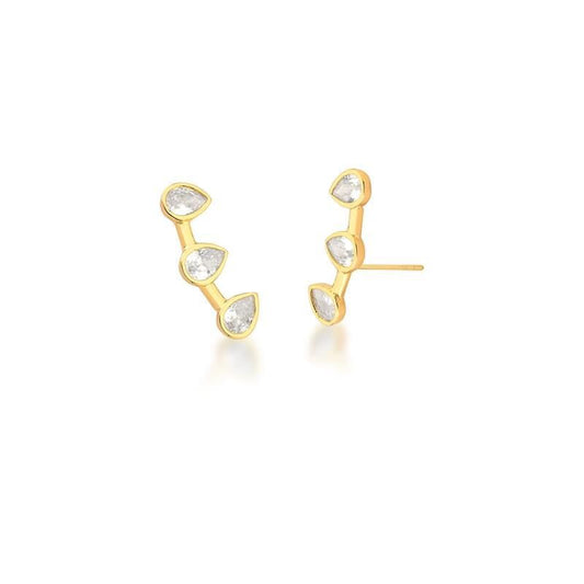 Brinco Ear Cuff com Zircônia em Gota Branca Banho de Ouro