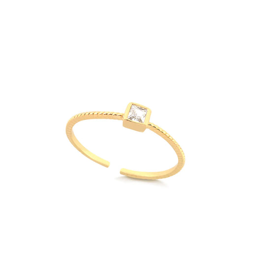 Anel Regulável Laura Quadrado Cristal Banhado a Ouro 18k