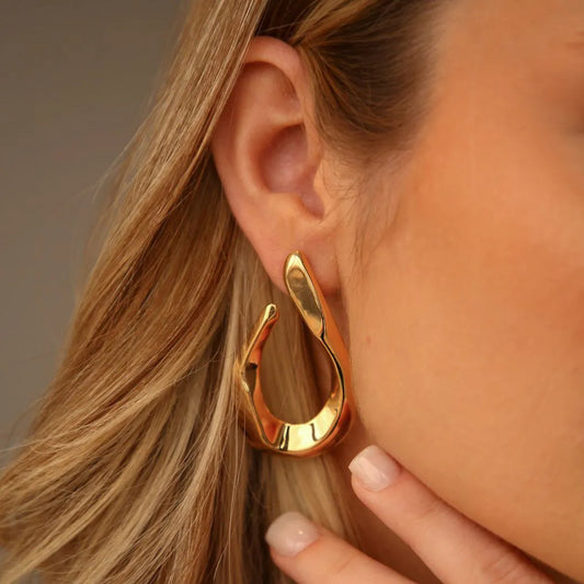 Brinco Jade Gota Orgânica Vazada - Banhada a Ouro 18k