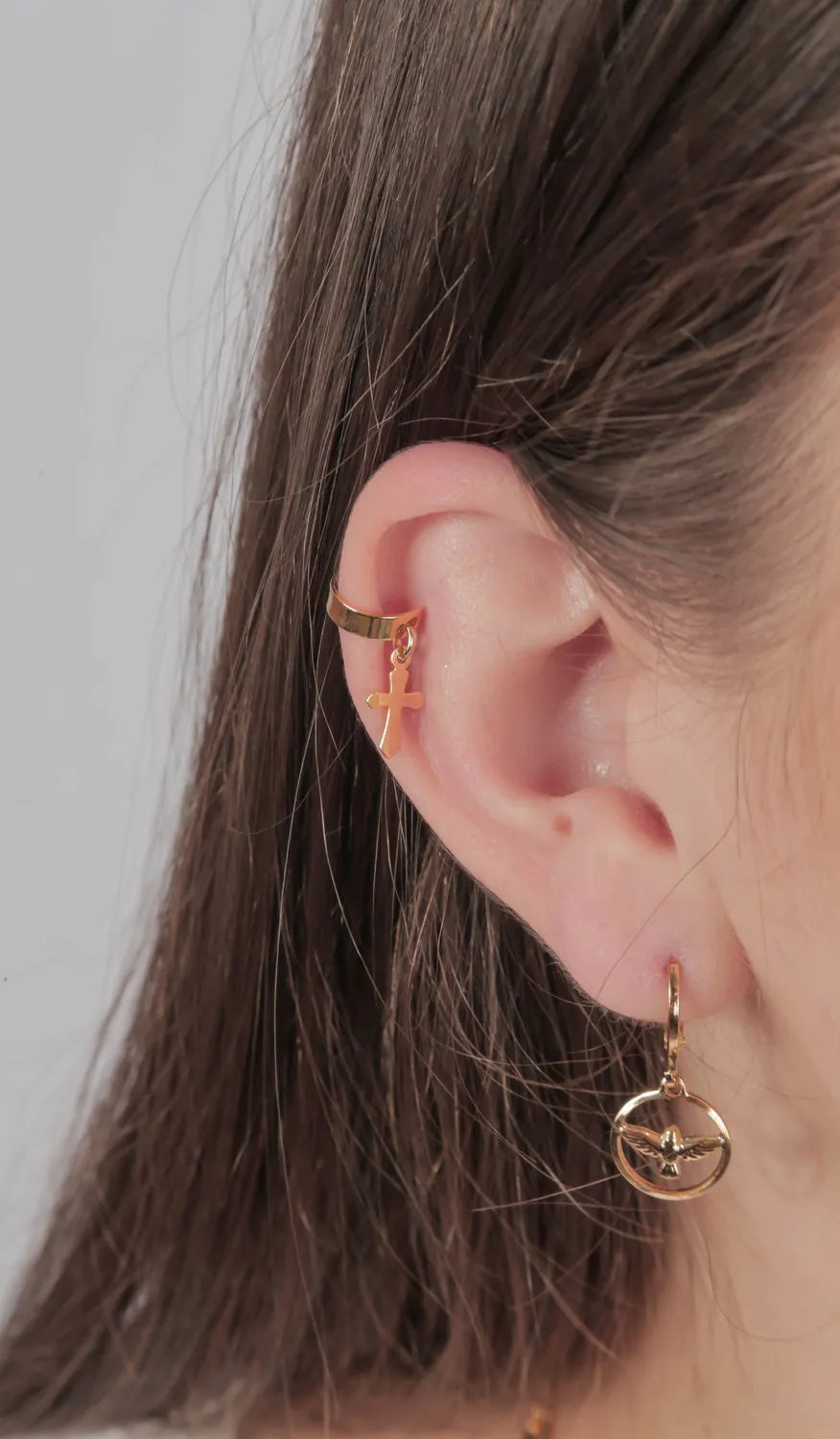 Piercing Fake Ane com Cruz Folheado a Ouro 18k