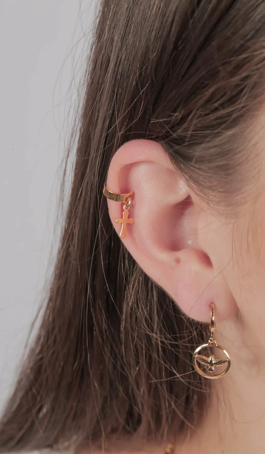 Piercing Fake Ane com Cruz Folheado a Ouro 18k